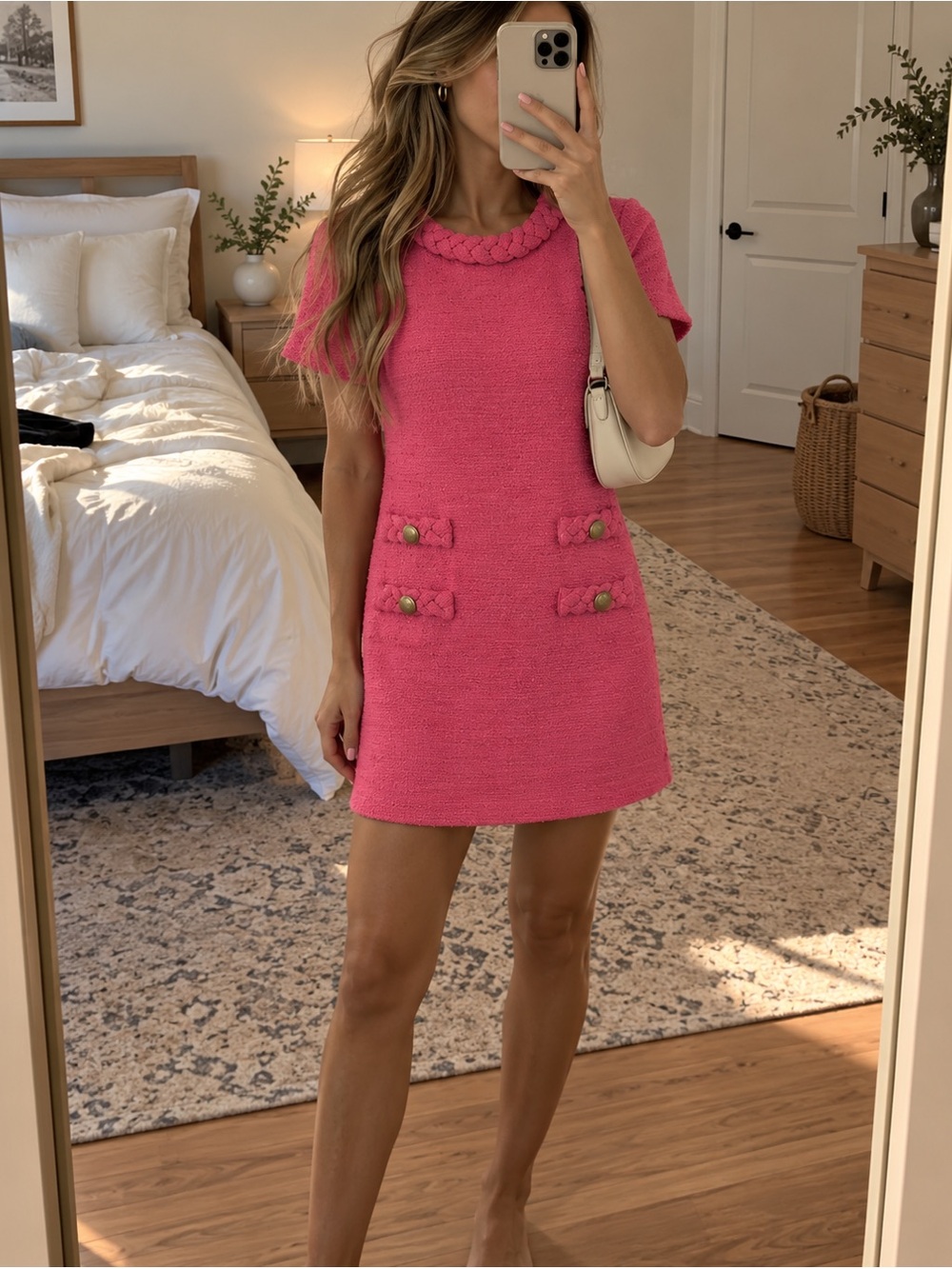 Tuckernuck Hot Pink Tweed Short-Sleeve Mini Dress